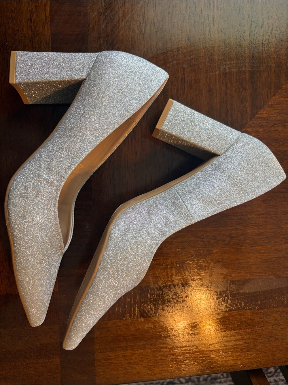 Dream Pairs Silver Glitter Block Heel Pumps